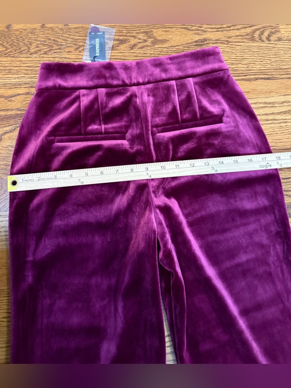 NWT Express The Editor Wide Leg Velvet Trouser Pants Berry Plum Size 4 Regular - Picture 5 of 9